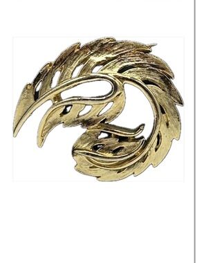 Vintage Brooch Gold Tone Metal Swirling Feather Large Statement Brooch